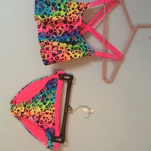 A two piece bathing suit.